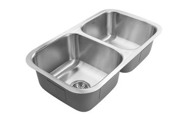 Houzer Eston 31 inch Stainless Steel Undermount 50/50 Double Bowl Kitchen Sink with Strainer & Bottom Grid
